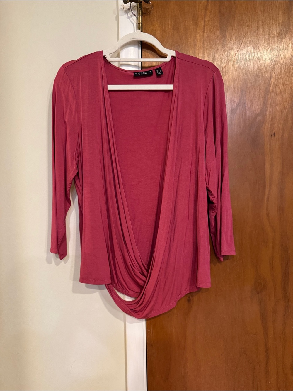 Susan Graver Draped Wrap-Front Long Sleeve Top in Rose